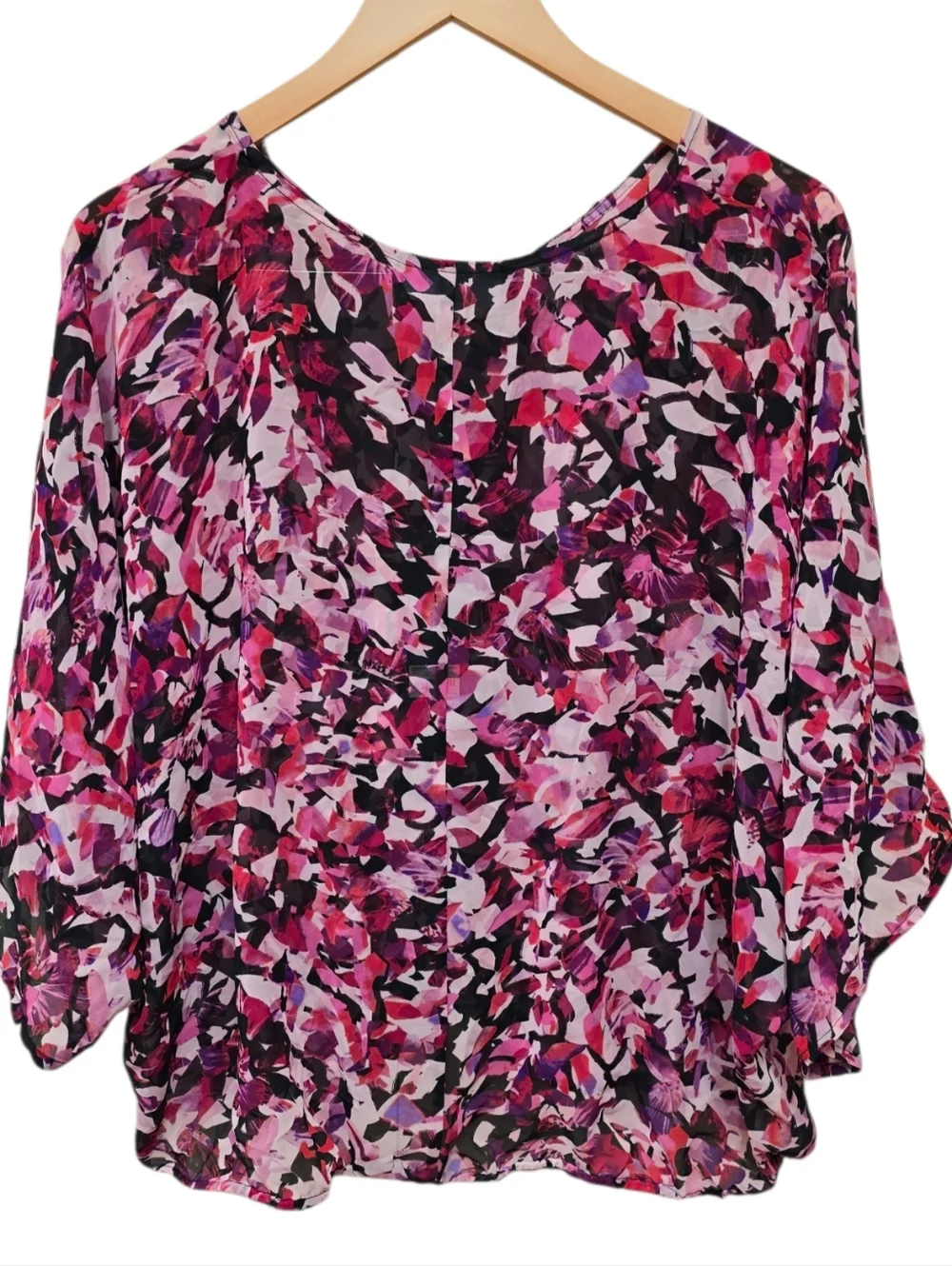 NWT Jennifer Lopez JLO Abstract Floral Sheer Blouse 0X Top Boho Flowy Sleeves - Picture 7 of 8